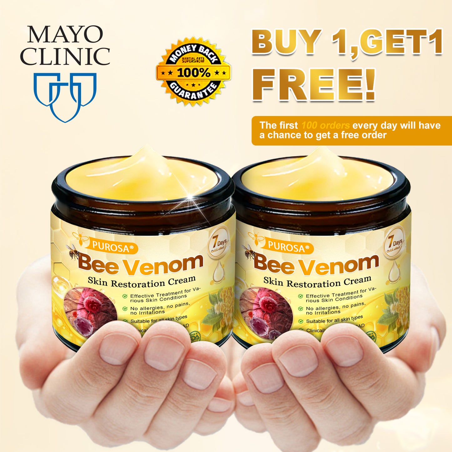 Recommended by Mayo Clinic🐝PUROSA® Bee Venom Skin Restoration Cream🔥LAST DAY 80% OFF